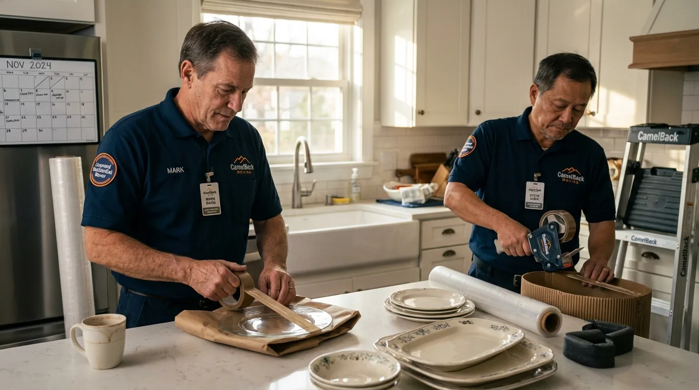 Professional crew packing kitchen dishware in Copperopolis, CA